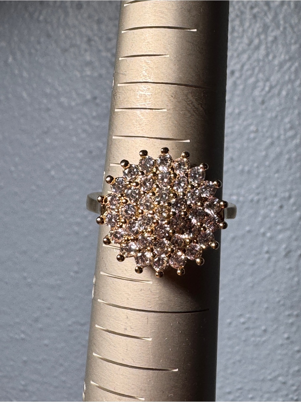 Gold-Tone Cluster CZ Cocktail Ring - Pink Crystal Accents